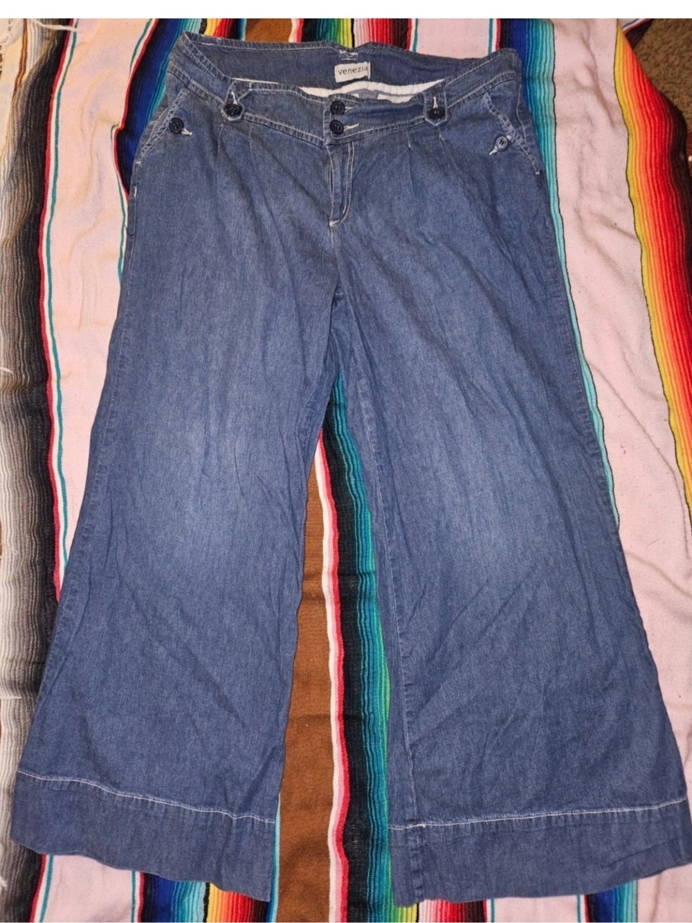 VENEZIA Women's Wide Leg Jeans in Denim Blue 99% Cotton 1% Spandex